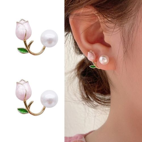 Boucles D'oreilles Françaises En Forme De Tulipe Rose Clair Pour Femmes, Bijoux De Luxe, En Perle, En Zircon Coréen, Exquis, Pour Fête Des Mères