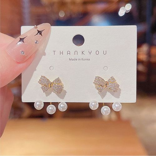 Boucles D'oreilles Asymétriques Pour Femmes, Mignon N¿Ud Papillon Noir, Boucles D'oreilles En Forme De C¿Ur, Accessoires En Strass