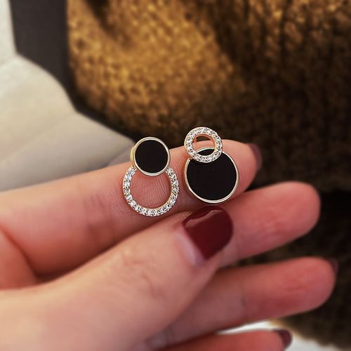 Boucles D'oreilles Asymétriques Pour Femmes, Mignon N¿Ud Papillon Noir, Boucles D'oreilles En Forme De C¿Ur, Accessoires En Strass