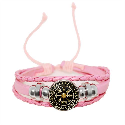 Bracelet Boussole Multicouche En Cuir Tressé Viking Pour Homme, Perles De Bois, Mode Décontractée, Bracelets Rétro Punk, Bracelet Rond, Cadeau