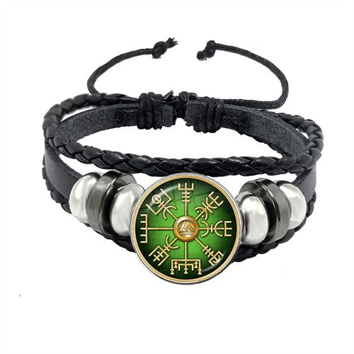 Bracelet Boussole Multicouche En Cuir Tressé Viking Pour Homme, Perles De Bois, Mode Décontractée, Bracelets Rétro Punk, Bracelet Rond, Cadeau