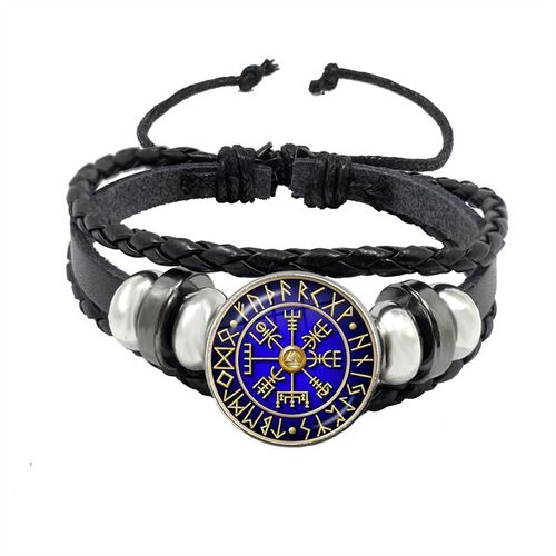 Bracelet Boussole Multicouche En Cuir Tressé Viking Pour Homme, Perles De Bois, Mode Décontractée, Bracelets Rétro Punk, Bracelet Rond, Cadeau