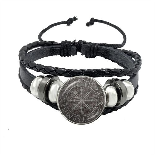 Bracelet Boussole Multicouche En Cuir Tressé Viking Pour Homme, Perles De Bois, Mode Décontractée, Bracelets Rétro Punk, Bracelet Rond, Cadeau