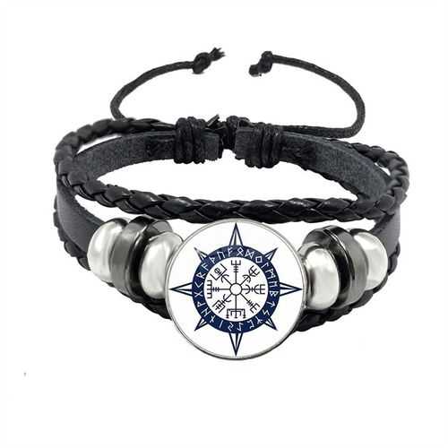 Bracelet Boussole Multicouche En Cuir Tressé Viking Pour Homme, Perles De Bois, Mode Décontractée, Bracelets Rétro Punk, Bracelet Rond, Cadeau
