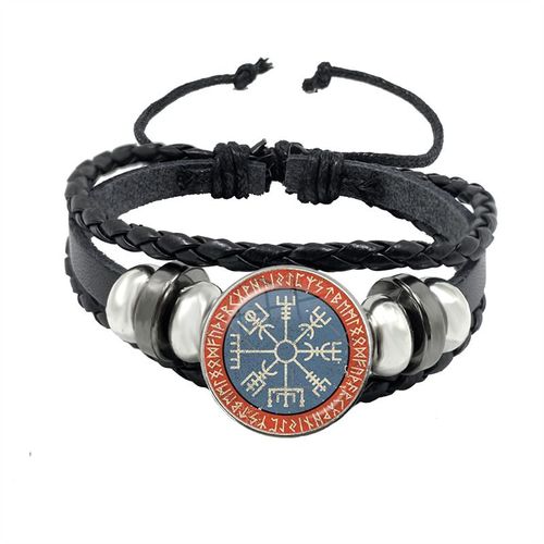 Bracelet Boussole Multicouche En Cuir Tressé Viking Pour Homme, Perles De Bois, Mode Décontractée, Bracelets Rétro Punk, Bracelet Rond, Cadeau