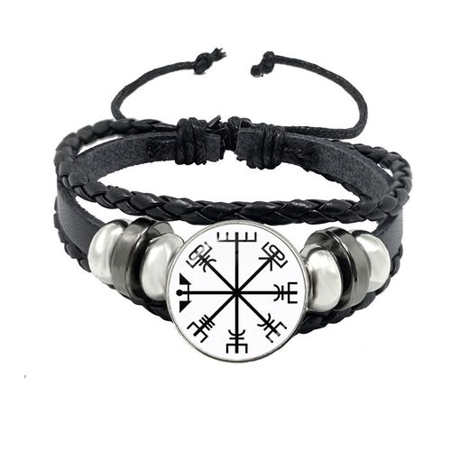 Bracelet Boussole Multicouche En Cuir Tressé Viking Pour Homme, Perles De Bois, Mode Décontractée, Bracelets Rétro Punk, Bracelet Rond, Cadeau