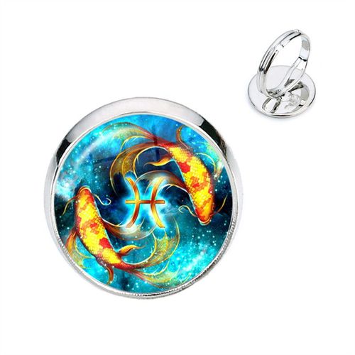 Bague 12 Constellations Ésotérique Faite À La Main, Cabochon En Verre, Signes Du Zodiaque, Bijoux Pour Homme Et Femme, Cadeau D'anniversaire