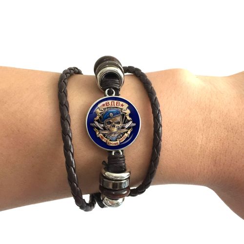 Bracelet Rétro En Cuir Tissé À La Main Avec Cabochon En Verre, 20mm