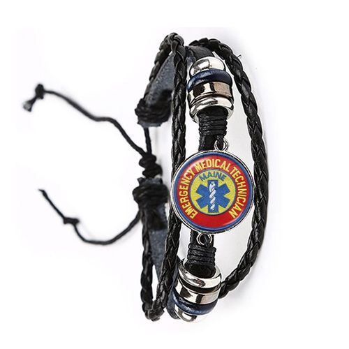 Bracelet En Cuir Noir/Marron Avec Symbole Médical Emt, Citation De Technicien Médical D'urgence, Cabochon En Verre, Bijoux Pour Cadeau