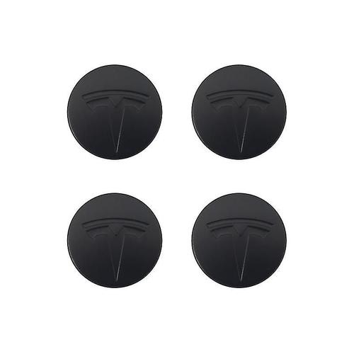 Convient Pour Tesla Model 3 Logo De Couverture Centrale De Roue-¿¿Tiquette Noire Noire (Mat) (Paquet De Quatre)