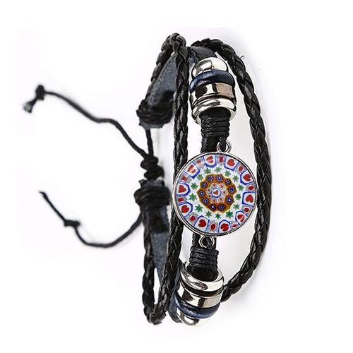 Bracelet En Cuir Murano Millefiori Multicolore Fleur 20mm, Cabochon En Verre Réglable Pour Femmes Et Hommes, Cadeau Vente En Gros