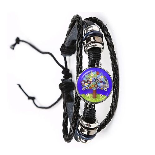 Bracelet En Cuir Murano Millefiori Multicolore Fleur 20mm, Cabochon En Verre Réglable Pour Femmes Et Hommes, Cadeau Vente En Gros