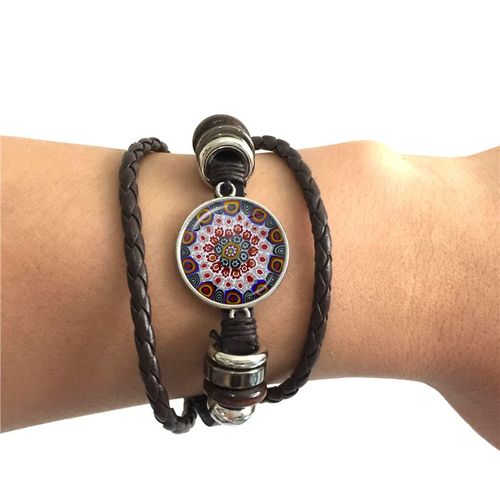 Bracelet En Cuir Murano Millefiori Multicolore Fleur 20mm, Cabochon En Verre Réglable Pour Femmes Et Hommes, Cadeau Vente En Gros