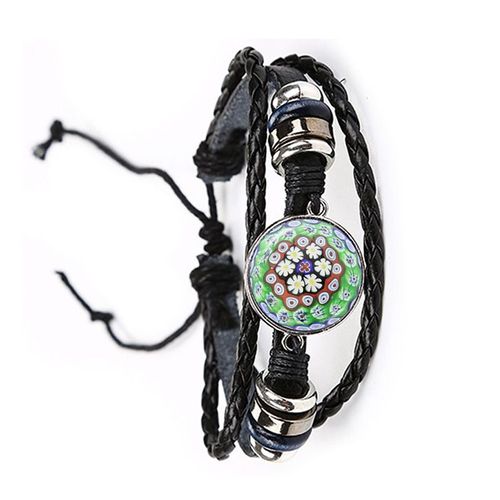 Bracelet En Cuir Murano Millefiori Multicolore Fleur 20mm, Cabochon En Verre Réglable Pour Femmes Et Hommes, Cadeau Vente En Gros