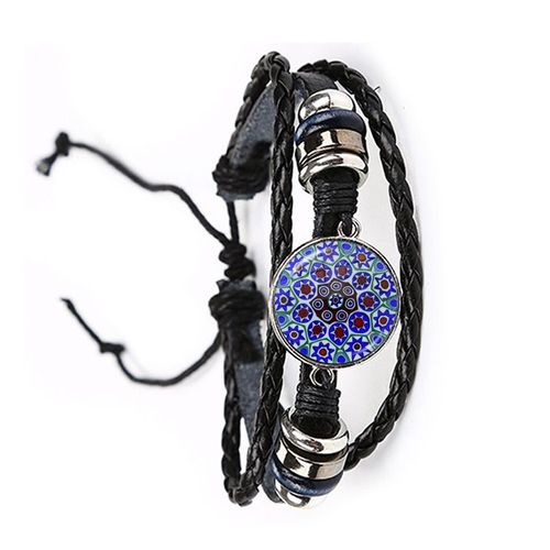 Bracelet En Cuir Murano Millefiori Multicolore Fleur 20mm, Cabochon En Verre Réglable Pour Femmes Et Hommes, Cadeau Vente En Gros