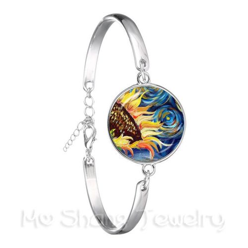 Bracelet De Nuit Étoilée Van Gogh, Classique, Image D'art, Cabochon En Verre, Chaîne Plaquée Argent, Bijoux À La Mode, Cadeau Pour Femmes, 2018