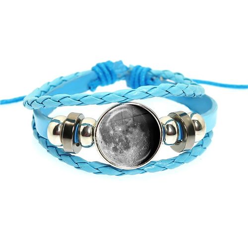 Bracelet De Personnalité En Cuir Tressé Avec Corde Rose, Motif De La Lune, Bouton Cabochon En Verre, Accessoires Cadeau