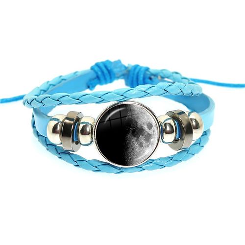 Bracelet De Personnalité En Cuir Tressé Avec Corde Rose, Motif De La Lune, Bouton Cabochon En Verre, Accessoires Cadeau