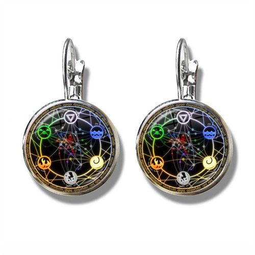 Boucles D'oreilles Pentagramme Plante Verte Rotin Arbre Goutte, Wiccan Étoile Pentacle Bijoux Occulte Verre Cabochon Boucles D'oreilles