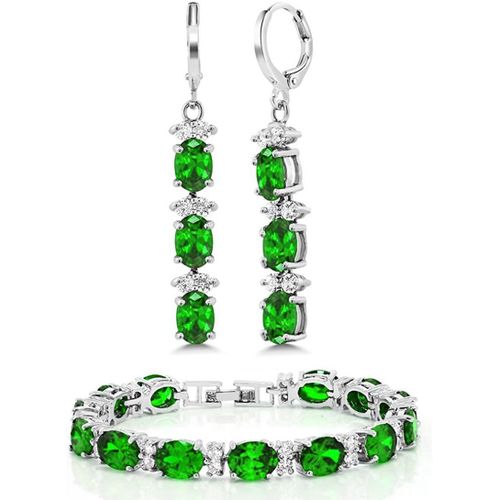 Ensemble De Bracelets De Tennis Pour Femmes, 7 Pouces, En Améthyste Émeraude, Saphir Rubis Et Blanc, Avec 2 Boucles D'oreilles Ovales Assorties