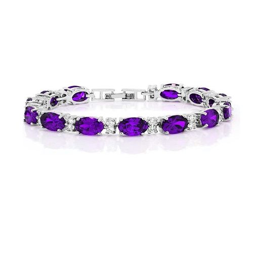 Ensemble De Bracelets De Tennis Pour Femmes, 7 Pouces, En Améthyste Émeraude, Saphir Rubis Et Blanc, Avec 2 Boucles D'oreilles Ovales Assorties