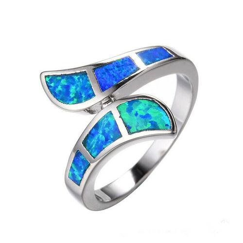 Bague En Argent Bleu Opale Pour Femme, Bijoux De Mariage, Taille 6 À 10