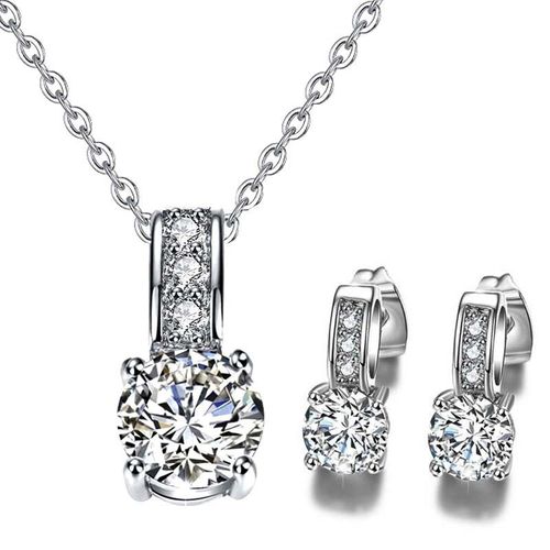Collier/Boucles D'oreilles En Cristal Cz Plaqué Argent 925 Pour Femmes, Ensemble De Bijoux De Mariée, Vente En Gros, Haute Qualité