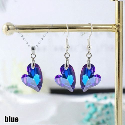 Collier Et Boucles D'oreilles En Cristal Améthyste Pour Femme, Lot De 3 Pièces, Bijoux Colorés, Pendentif En Forme De C¿Ur, Idéal Comme Cadeau De Saint-Valentin