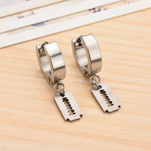 Boucles D'oreilles En Acier Inoxydable Pour Hommes, Pendentif À Lame En Argent Et Noir, Boucle D'oreille Non Allergique, Punk, Nouvelle Collection