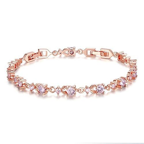 Bracelet De Luxe En Plaqué Or Rose Et Argent, 10 Couleurs, Avec 5 Pierres De Zircone Cubiques Scintillantes Au Choix