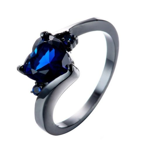 Bague Grenat En Forme De C¿Ur Plaqué Or Noir Pour Femme, Taille 6 À 10