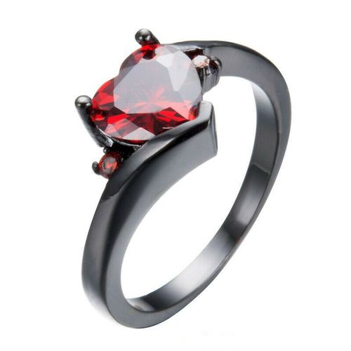 Bague Grenat En Forme De C¿Ur Plaqué Or Noir Pour Femme, Taille 6 À 10