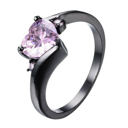 Bague Grenat En Forme De C¿Ur Plaqué Or Noir Pour Femme, Taille 6 À 10