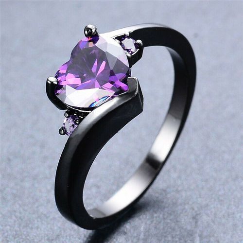 Bague Grenat En Forme De C¿Ur Plaqué Or Noir Pour Femme, Taille 6 À 10