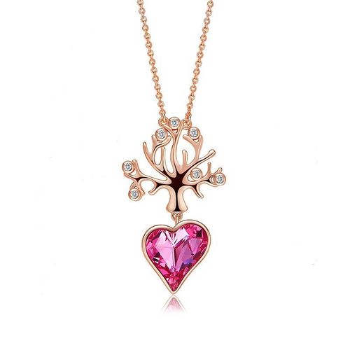 Ensemble De Boucles D'oreilles En Forme De C¿Ur Pour Femme, Bijoux En Cristal Rose, Or Rose, Pendentif Porte-Bonheur, Arbre De Vie, À La Mode, 3 Pièces