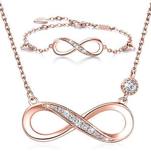 Ensemble Collier Et Bracelet Forever Love Pour Femme, Bijoux Coeur Extron, Or, Argent, Or Rose, Diamant, Cadeau Pour La Fête Des Mères, Mode, 1 Ensemble