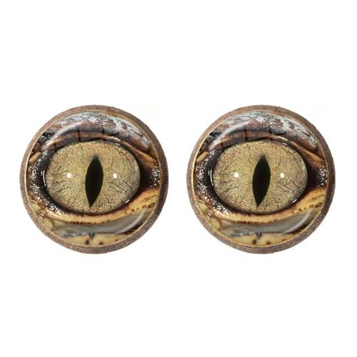 Boucles D'oreilles Avec Cabochon En Verre, Bijoux Faits À La Main Pour Femmes Et Filles, Yeux D'animaux, Serpent, Chat, Tigre, 12mm