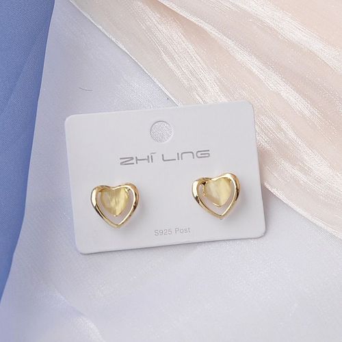 Boucles D'oreilles Mini Coeur Beige Pour Bol, Petites Boucles D'oreilles Creuses Pour Femmes, Côté Métal Localité, Insolites