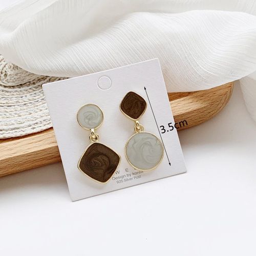 Boucles D'oreilles Pendantes Carrées Couleur Café Pour Femmes, Pendentifs De Bouteille De Bière, Léopard Marron Rond En Bois