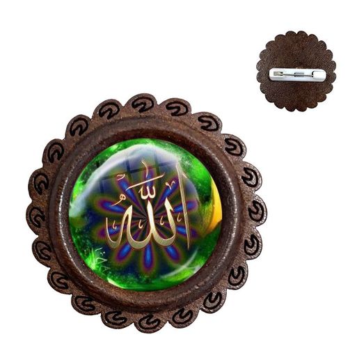 Broches En Bois Avec Cabochon En Verre Pour Hommes Et Femmes, Épingles De Collier, Cadeau Du Ramadan Chaud, Breloque Arabe Musulman, Dieu Islamique, Allah, Amis, 20mm