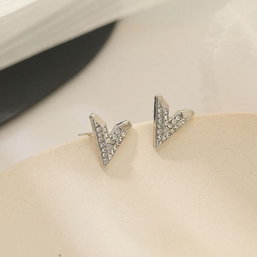 Boucles D'oreilles En Cristal En Forme De V Pour Femmes, Design De Lettre Majuscule En Métal Doré, Boucles D'oreilles Insolites Pour Filles, Bijoux De Luxe