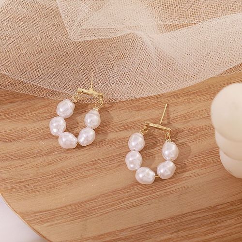 Boucles D'oreilles En Émail Beige Pour Femmes, Imitation De Perles, En Forme De C¿Ur, Goutte De Tempérament, Bijoux, Cadeau De Noël