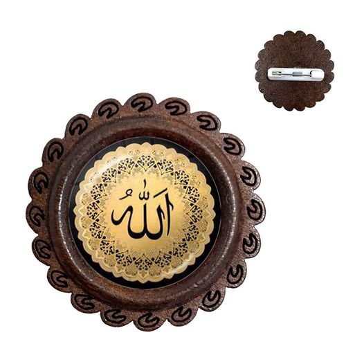 Broches En Bois Pour Hommes Et Femmes, Symbole Islamique, Allah, Arabe, Verre, Cabochon, Broches De Collier, Bijoux Pour Femmes, Badge Religieux, 20mm