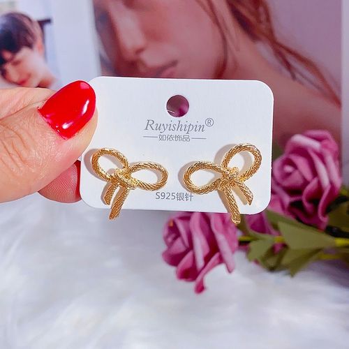 Boucles D'oreilles À Tige N¿Ud Papillon En Métal Doré, Bande Déformable Pliée, Design Simple, Filles Douces, Accessoires D'oreille Noués, Document
