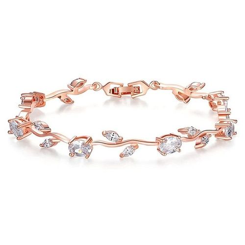 Bracelet De Tennis En Or Rose Plaqué Argent 18k, Deux Tons De Pierres Précieuses