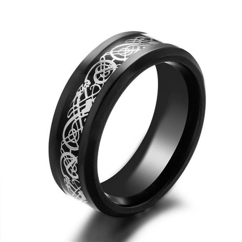 Bagues De Couple À Breloques En Acier Inoxydable Pour Hommes, Ensemble De Bagues Avec Strass Noirs, Bijoux De Fête De Mariage, Dragon Celtique