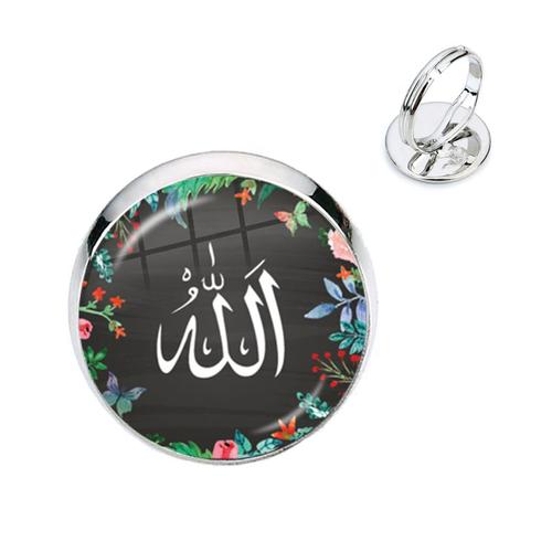 Cadeau Pour Femmes Et Filles, Cabochon En Verre, Bagues Réglables, Breloque Arabe, Musulman, Allah, Bijoux, Cadeau