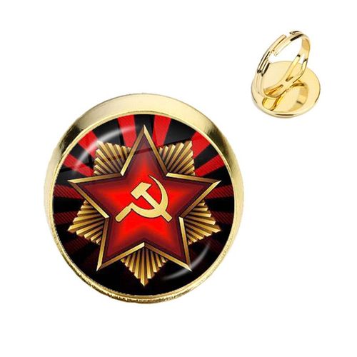 Cccp-Bagues Réglables Avec Étoile Rouge De L'armée Soviétique, Cabochon En Verre De 16mm, Danemark Ges D'art Rond Russe Logo, Bijoux Pour Cadeau D'amis