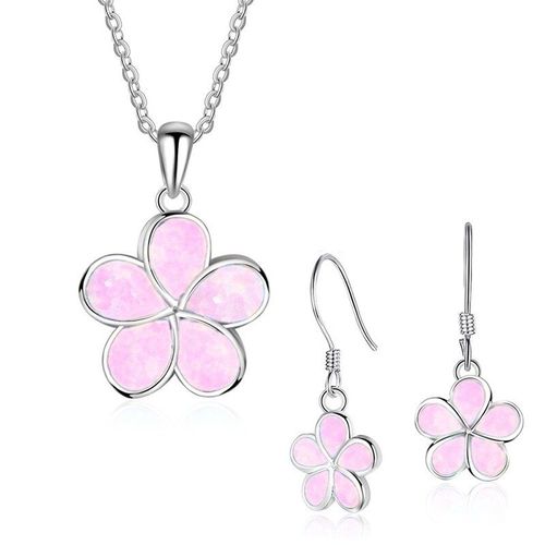 Collier En Opale De Feu Pour Femmes, Imitation Fleur Bleue, Boucles D'oreilles Pour Accessoires, Ensemble De Bijoux À La Mode, Cadeau Pour Amoureux