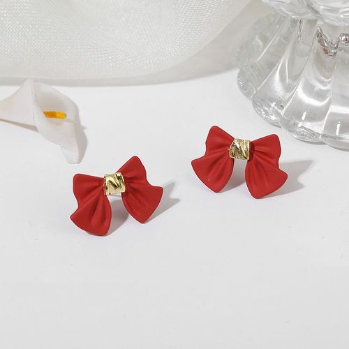 Boucles D'oreilles À N¿Ud Papillon Pour Filles, Couleur Noire Et Rouge, En Métal Tricoté, Accessoires De Mariage